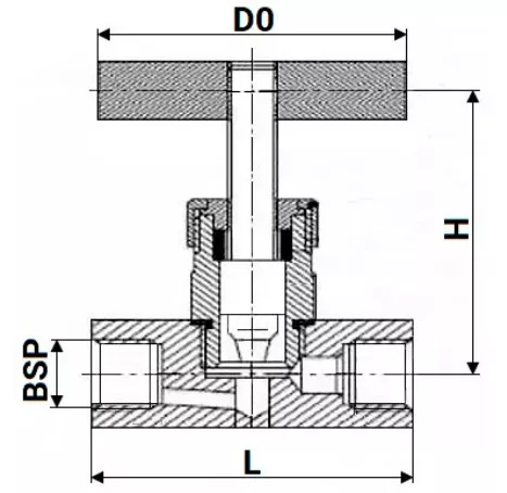 Клапан игольчатый VN3131M-T-Ht 3/4″ Ду20 Ру400 резьбовой, корпус - нержавеющая сталь 304, уплотнение - металл, с Т-образной рукояткой