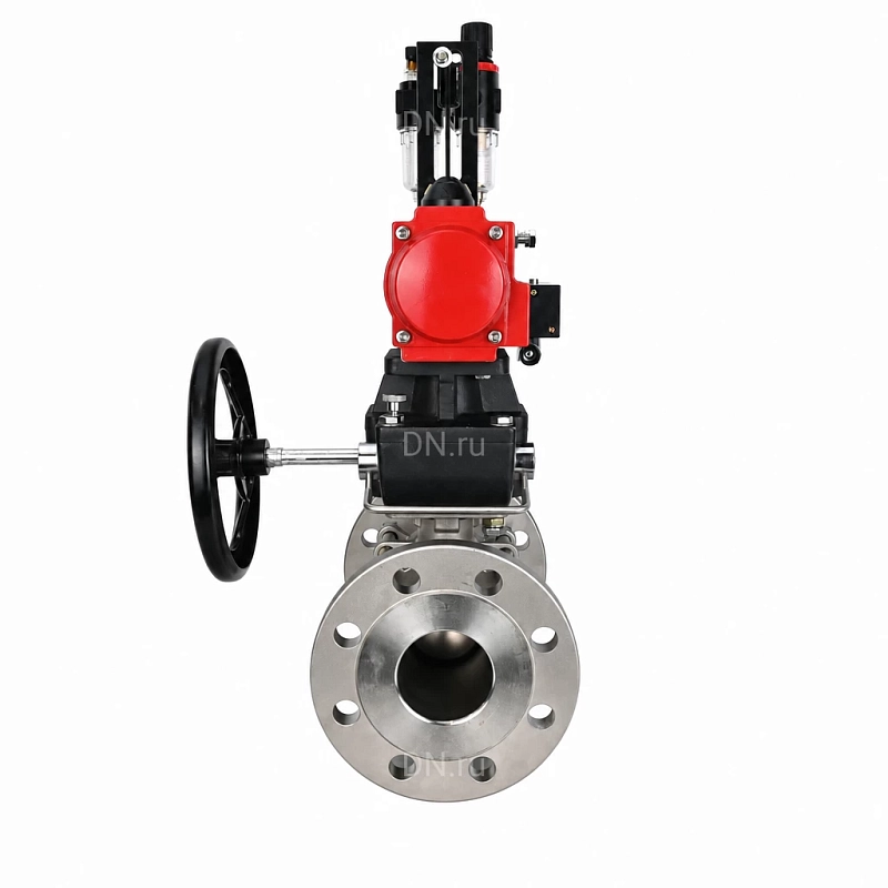 Кран шаровой Ду100 Ру25 фланцевый, корпус - нержавеющая сталь 316, полнопроходной, уплотнение - PTFE, с пневмоприводом PA-DA-105, пневмораспределителем 4M310-08 DC24V, ручным Дублером MON3-700-T38-ISO, БПВ AFC2000 (BV3232P(3pc)-FP-F-ISO-H)